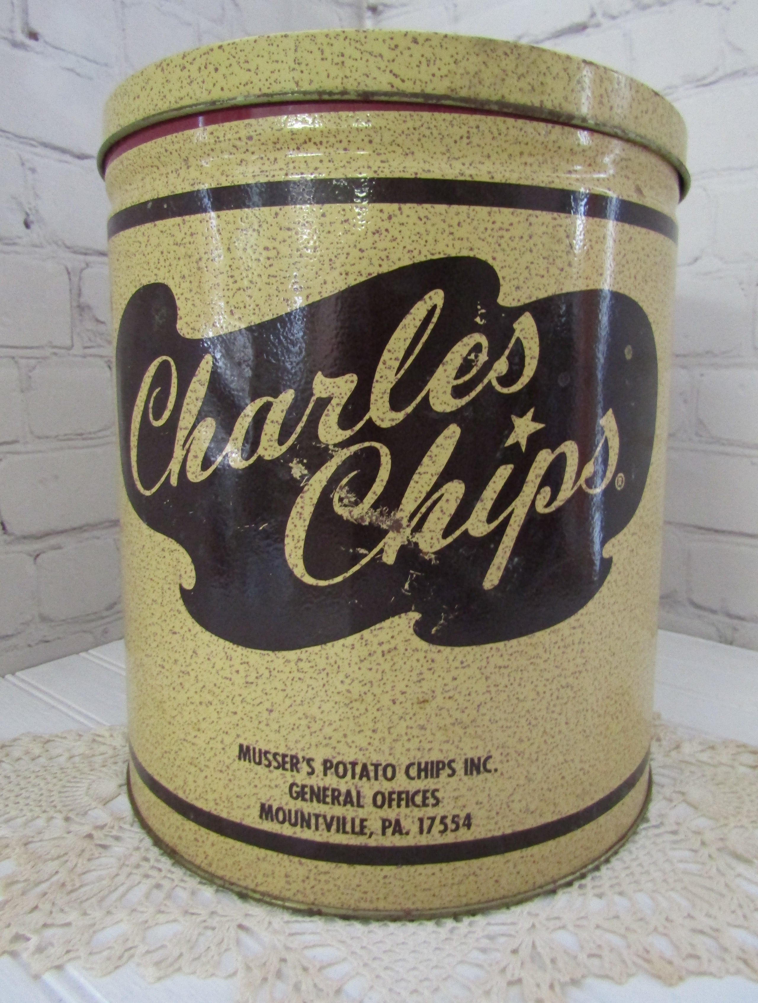 Vintage Charles Chips Tin Container, Collectible Tin Old Tin Chip